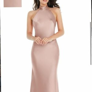Social Bridesmaids 8223 pink satin high neck dress